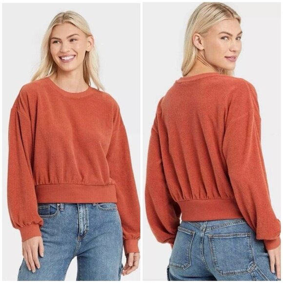 Universal Thread Orange Size XL Women's Textured Fleece Sweatshirt Crew Neck - Picture 1 of 10